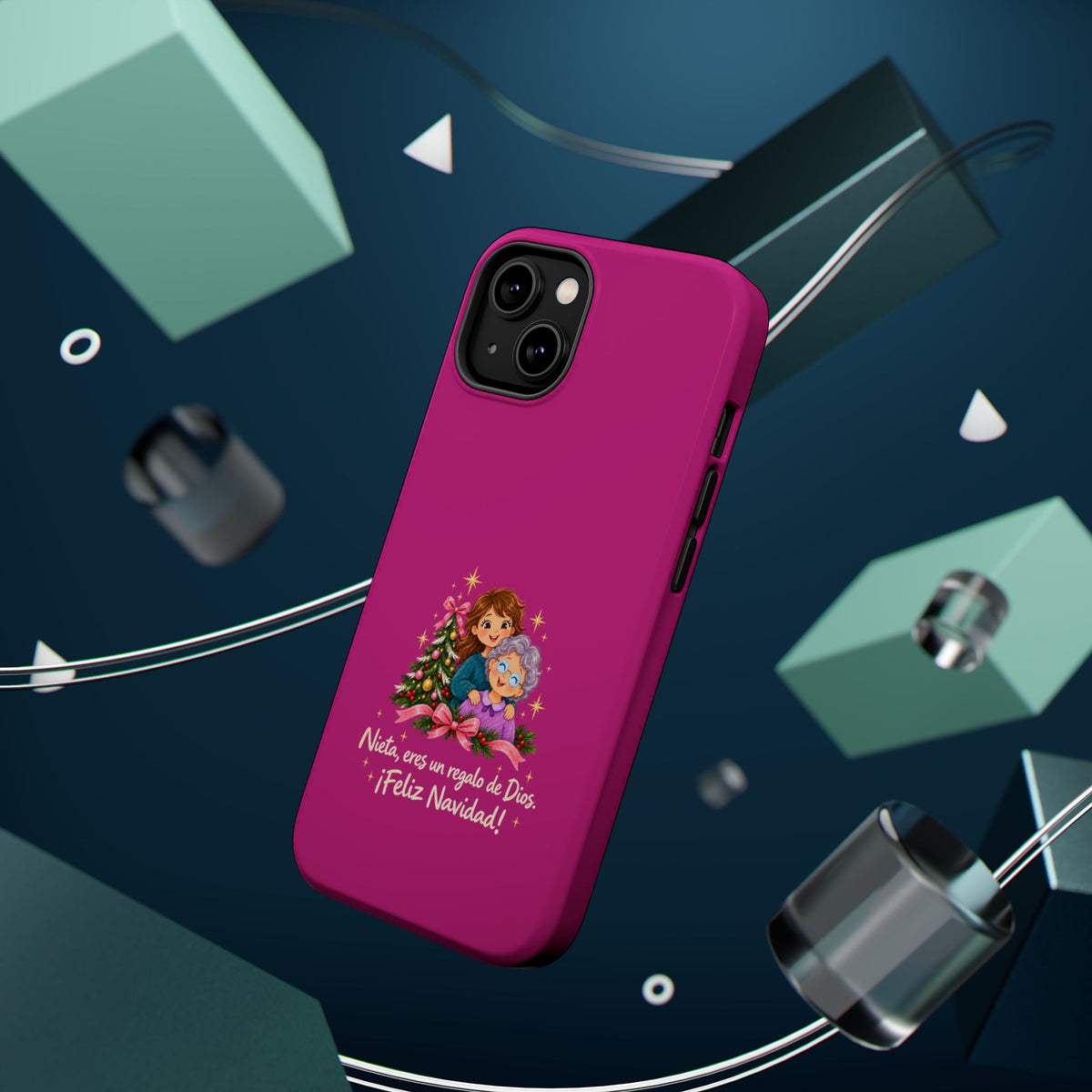 Magenta Christmas Grandma Phone Case — "Abuela, eres un regalo de Dios. ¡Feliz Navidad!" Magnetic Impact-Resistant