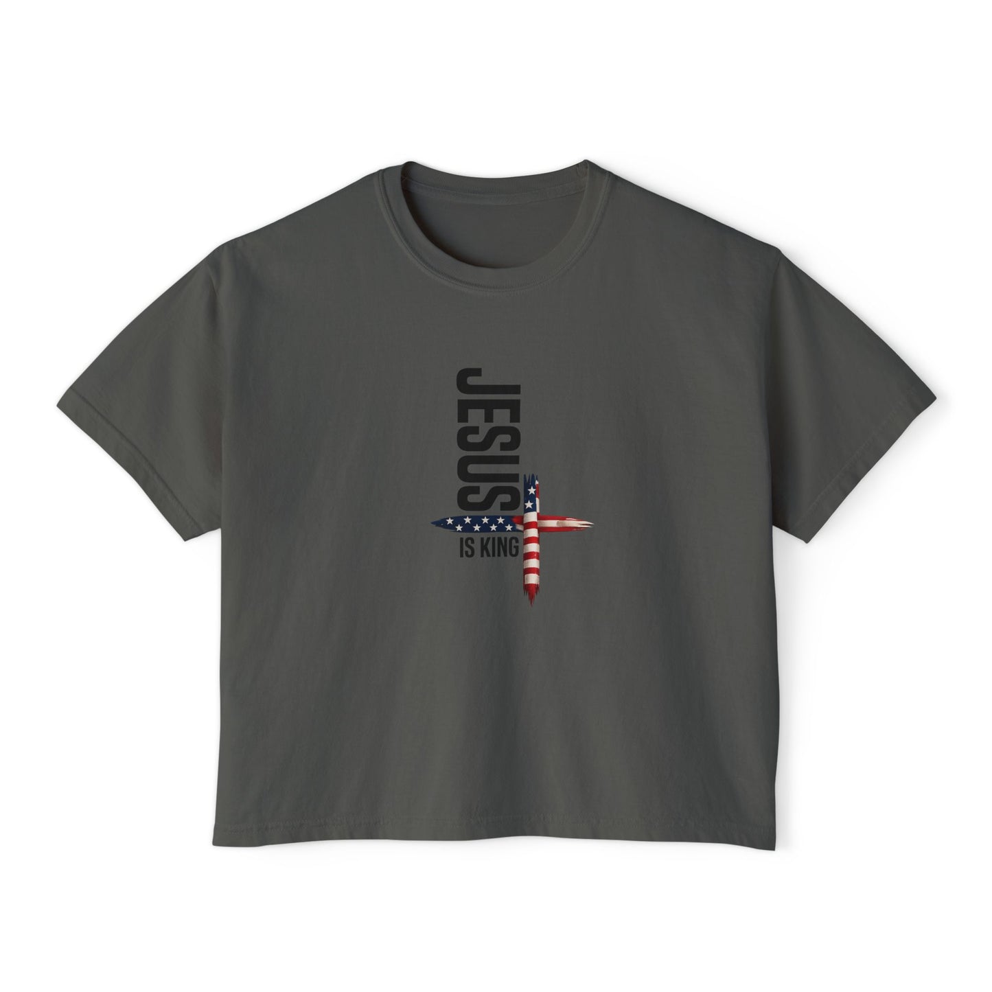 Jesus Is King American Flag Cross Women's Boxy Tee