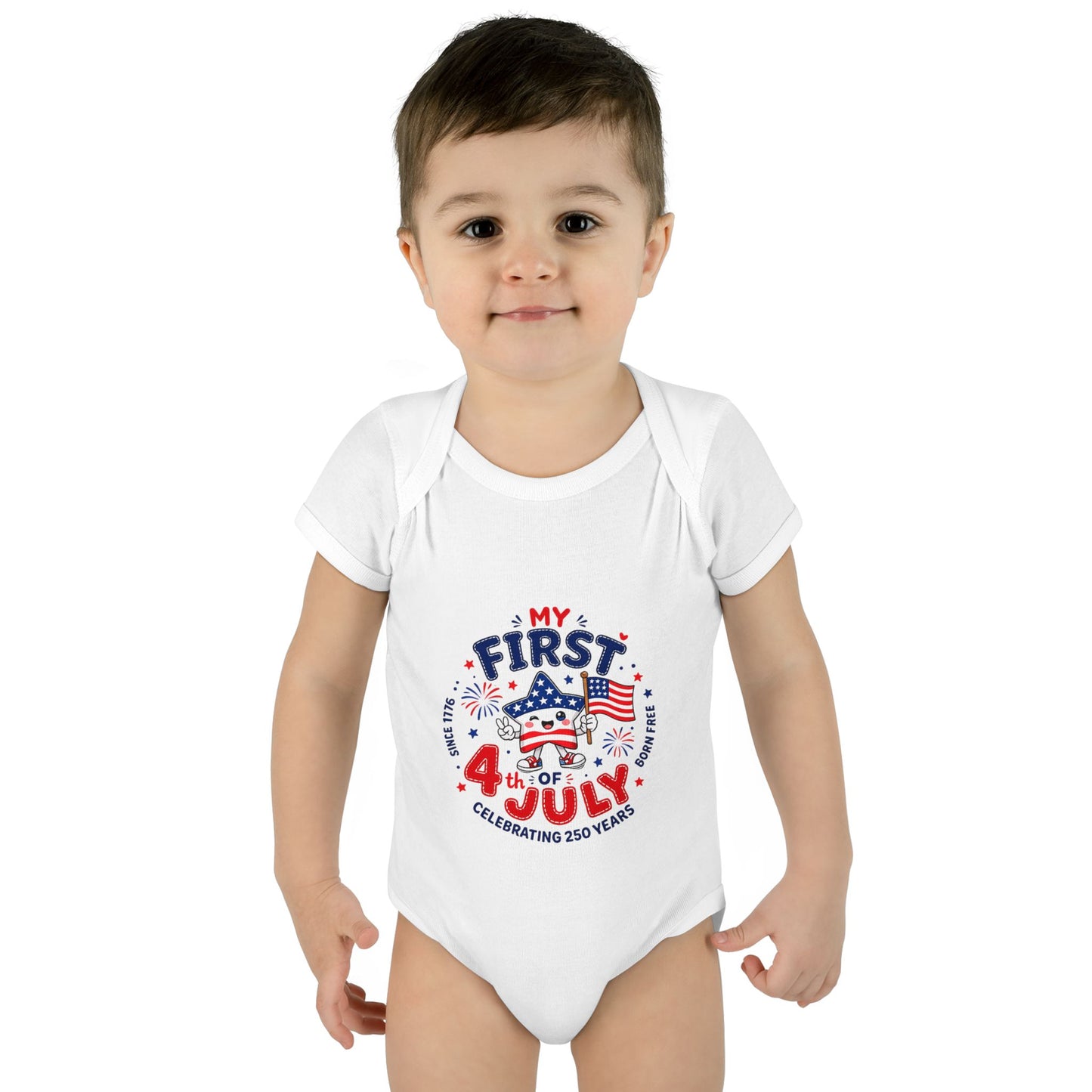 Baby Bodysuit – "My First 4th of July" Patriotic Infant Onesie