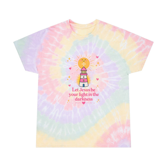 Pastel Tie-Dye Tee — 'Let Jesus Be Your Light' Lighthouse Christian T-Shirt
