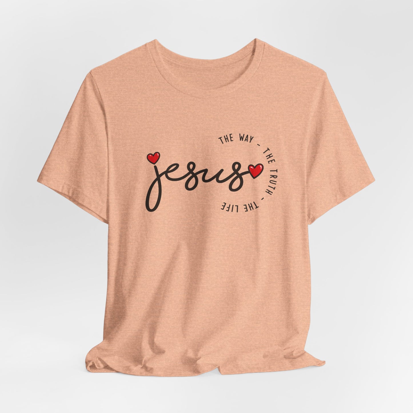 Jesus Script Tee - "Jesus" with Hearts | Faith Christian Shirt