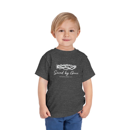 Toddler Tee — "Saved by Grace" Christian Crown of Thorns Shirt (Ephesians 2:8)