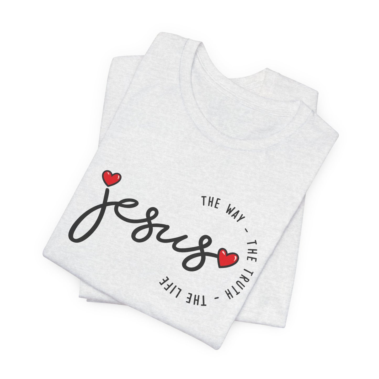Jesus Script Tee - "Jesus" with Hearts | Faith Christian Shirt