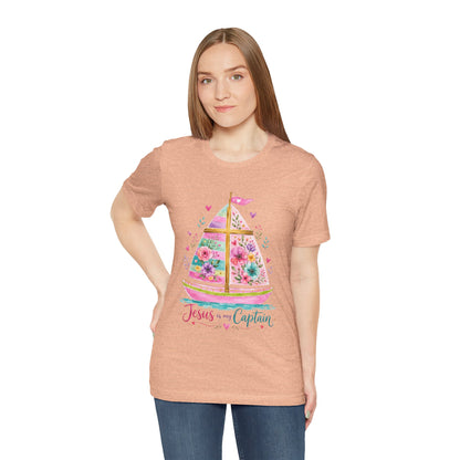 Jesus Is My Captain Floral Sailboat T-Shirt
