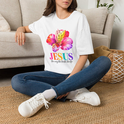 Jesus Floral T-Shirt — Colorful Watercolor Lily Christian Faith Tee