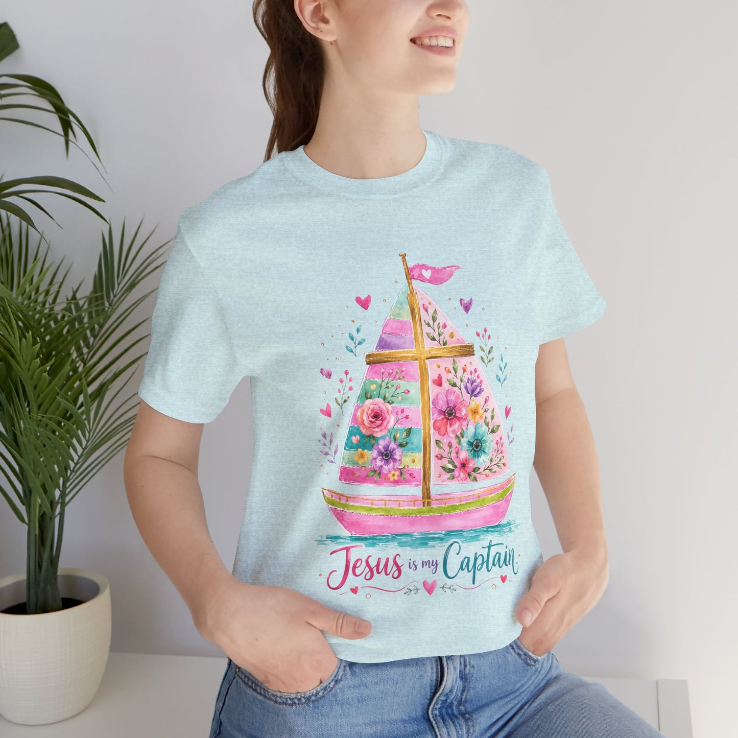Jesus Is My Captain Floral Sailboat T-Shirt