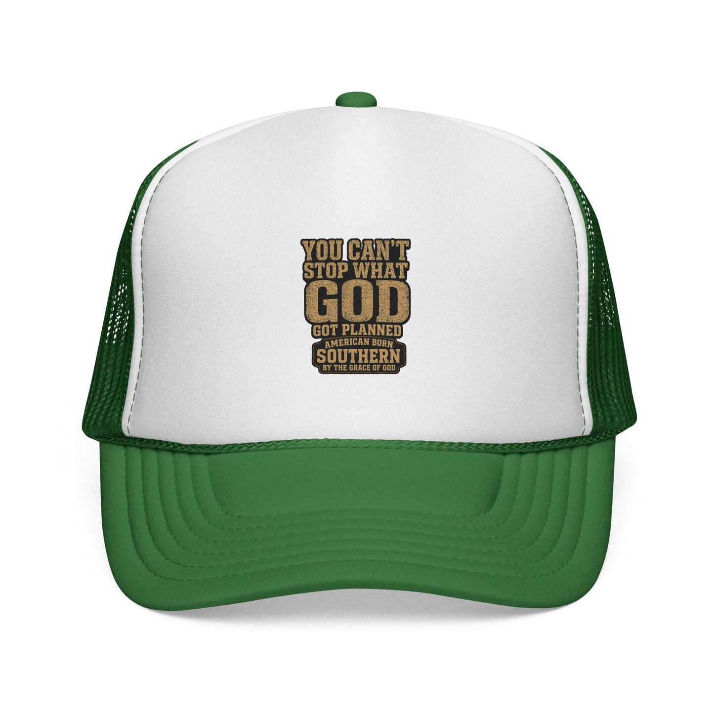 Southern Faith Trucker Cap — "You Can't Stop What God Got Planned" Mesh Hat