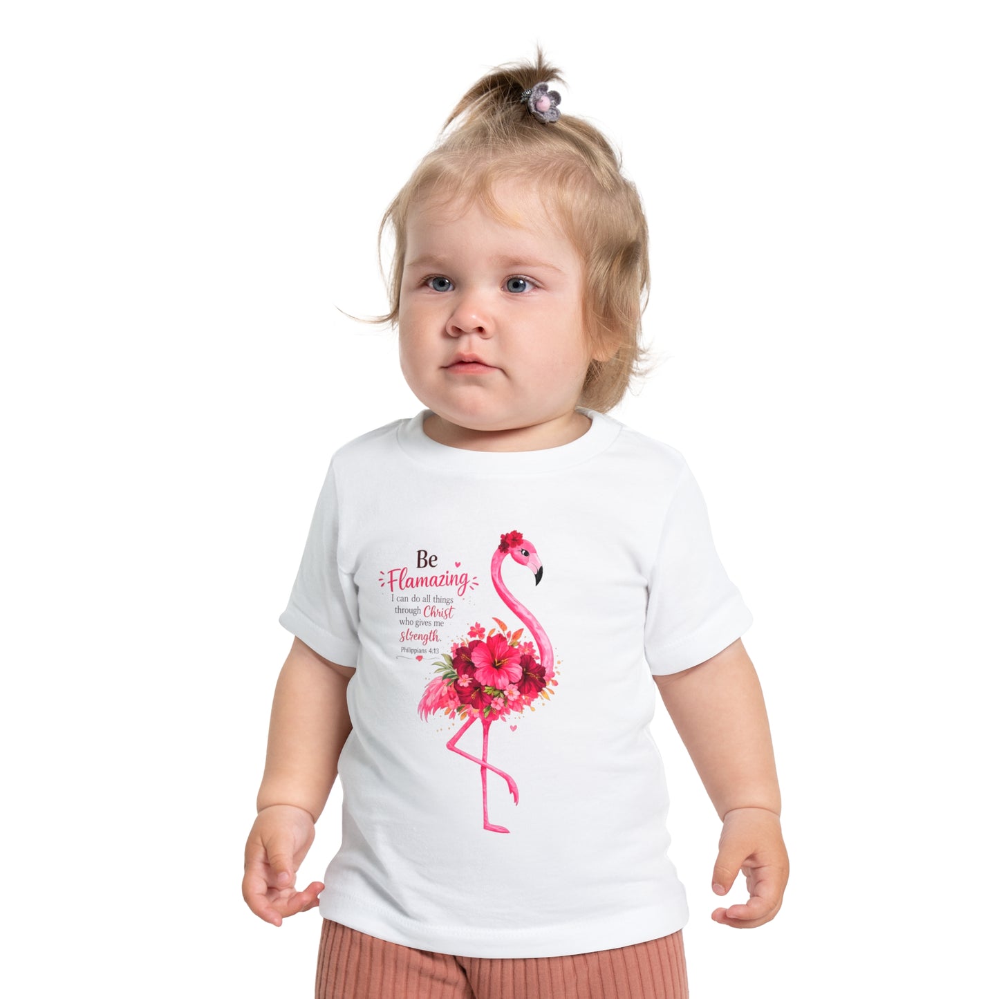 Baby T-Shirt — Pink Floral Flamingo "Be Flamazing" with XOXO Back (Infant Tee)