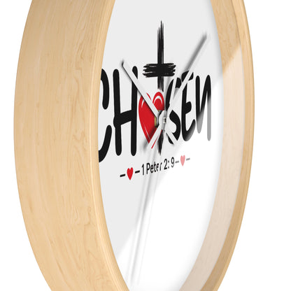 Chosen Christian Wall Clock – 1 Peter 2:9 Inspirational Cross & Heart Decor