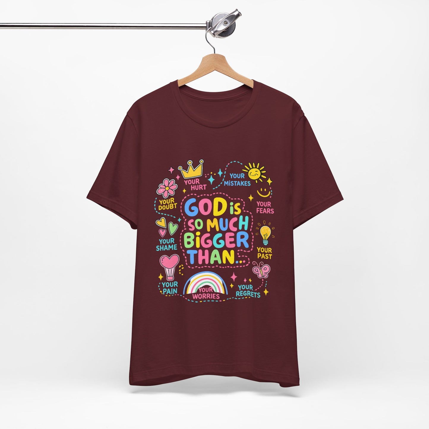 Christian T‑Shirt — "God Is So Much Bigger Than..." Pastel Faith Tee