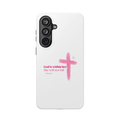 Phone Case — "God is within her, She will not fall" Pink Cross Magnetic Impact-Resistant Case