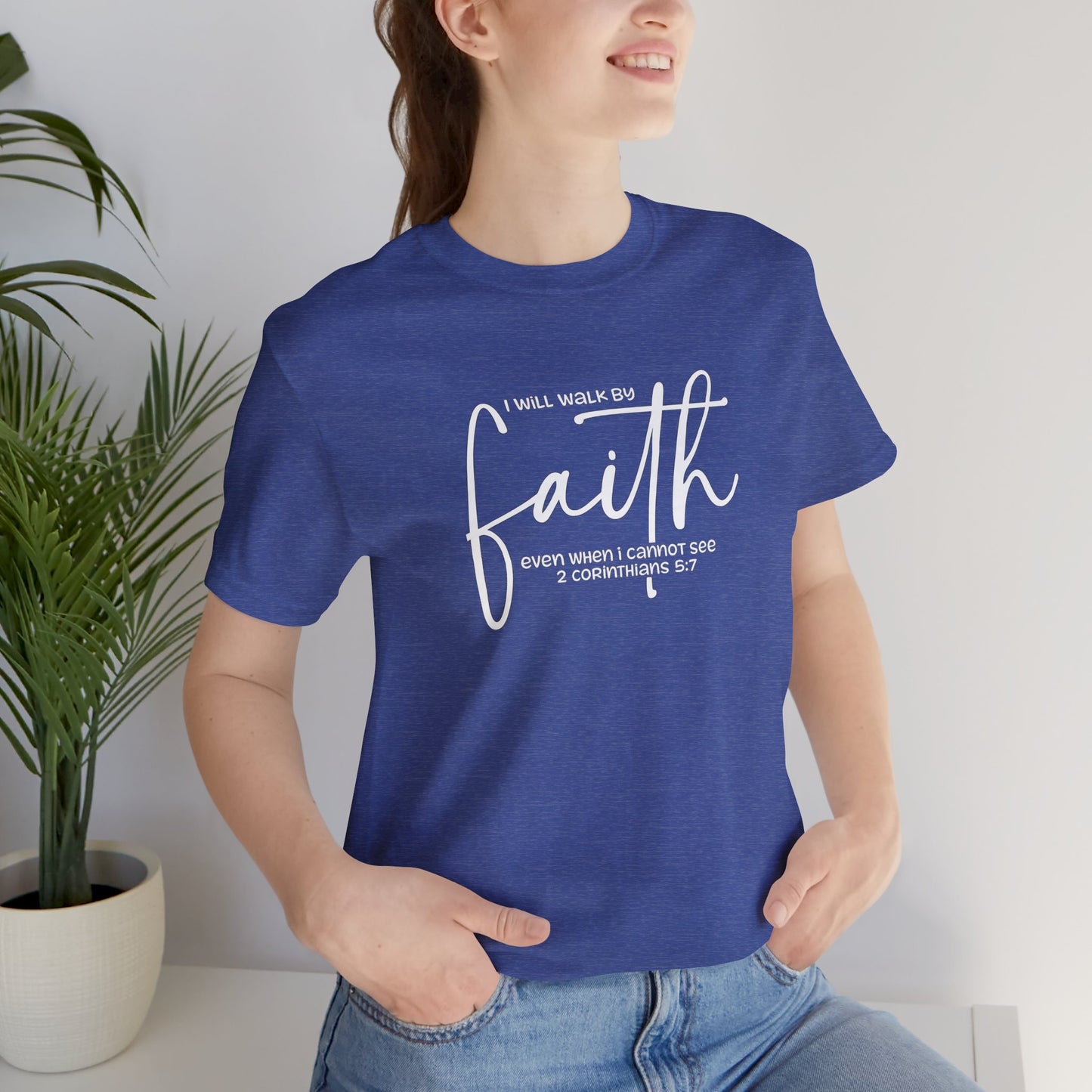 Faith Graphic Tee — "I Will Walk By Faith" Christian Inspirational T-Shirt