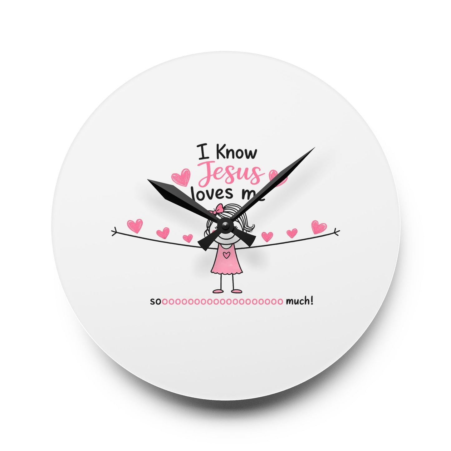 Acrylic Wall Clock — "I Know Jesus Loves Me" Cute Pink Faith Kids' Wall Clock