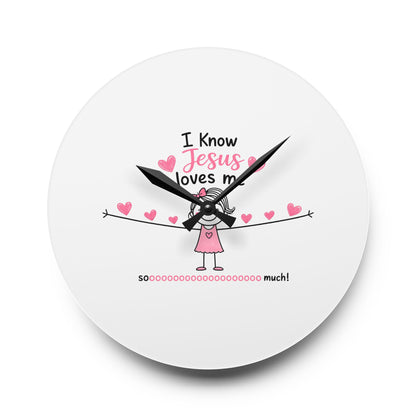 Acrylic Wall Clock — "I Know Jesus Loves Me" Cute Pink Faith Kids' Wall Clock
