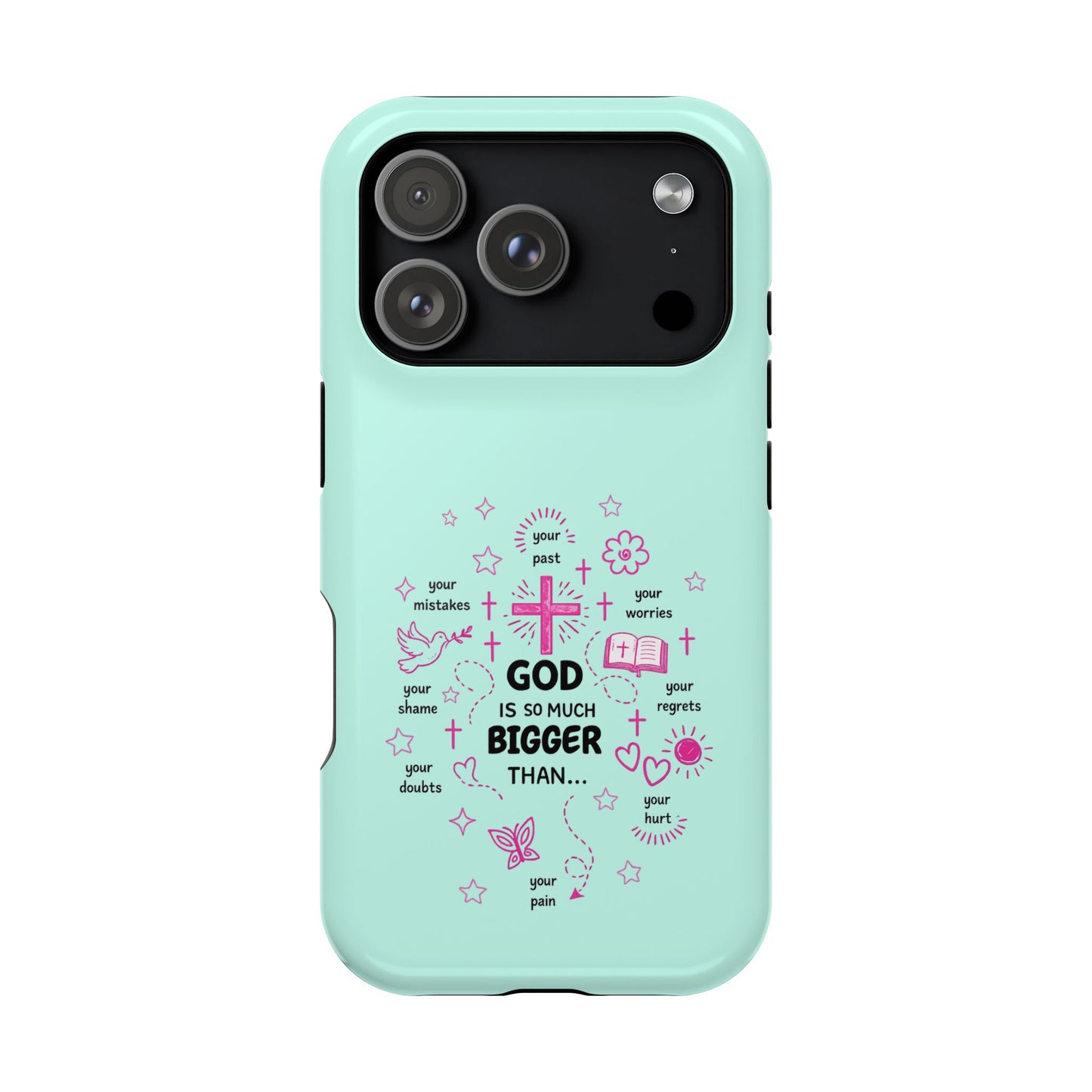 Mint Christian Phone Case — "God Is So Much Bigger Than..." Magnetic Impact-Resistant