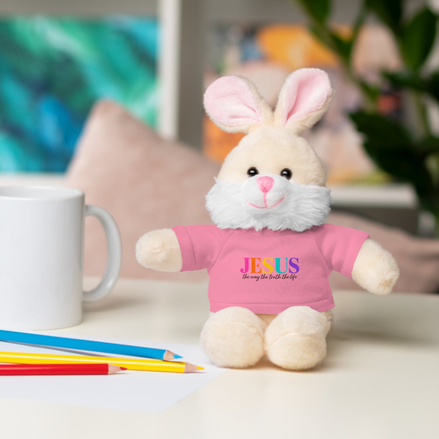 Jesus Rainbow Tee Teddy Bear - Plush Stuffed Animal with Faith Shirt