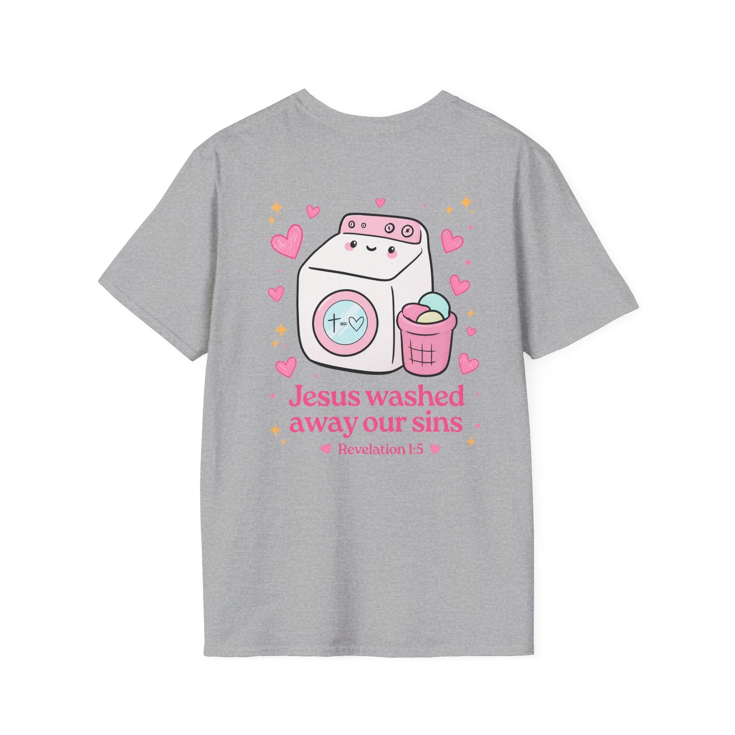 Christian T-Shirt – “Jesus Washed Away Our Sins” Cute Washing Machine Design