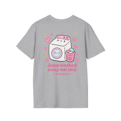Christian T-Shirt – “Jesus Washed Away Our Sins” Cute Washing Machine Design