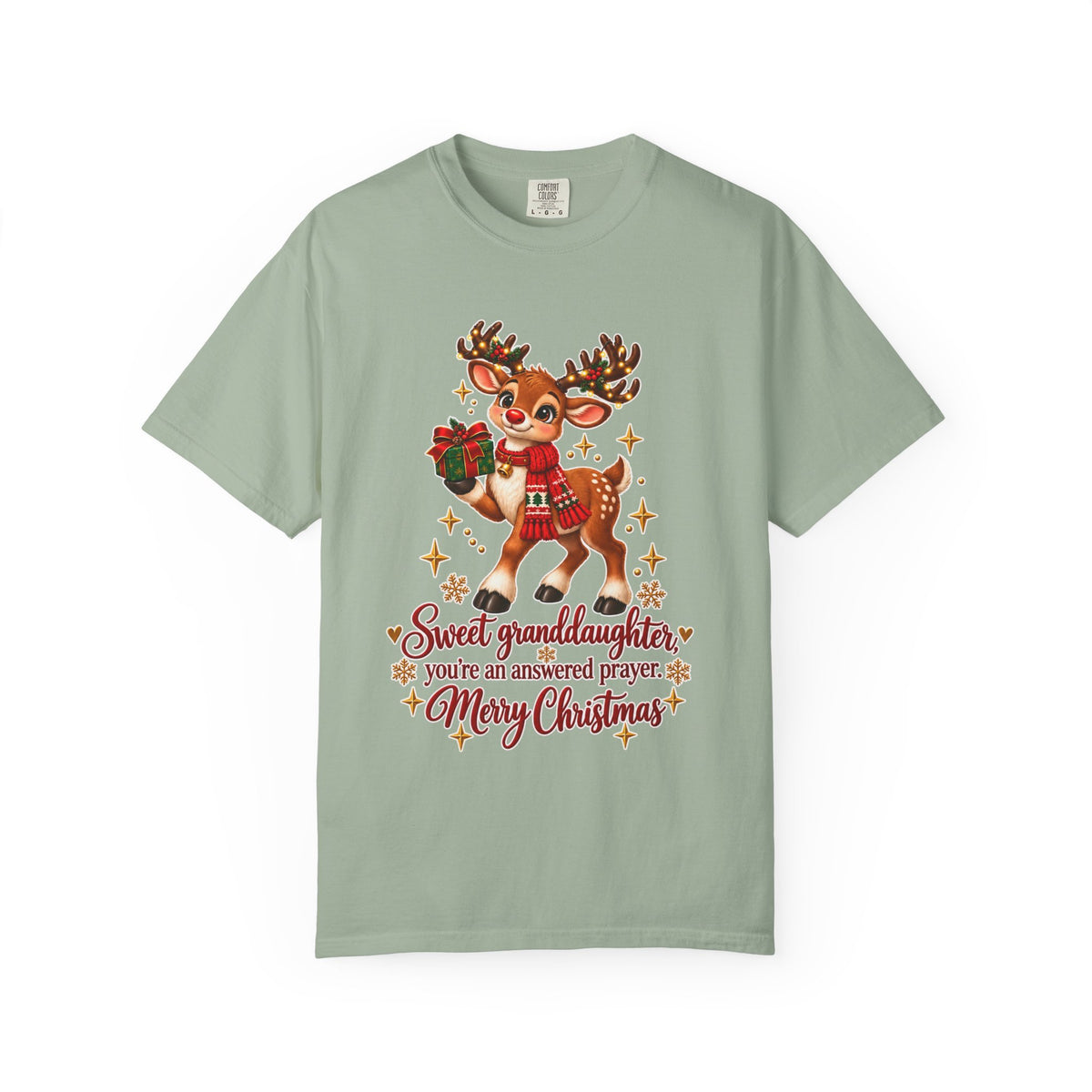 Christmas Reindeer T-Shirt — "Sweet Granddaughter You're an Answered Prayer" Holiday Tee
