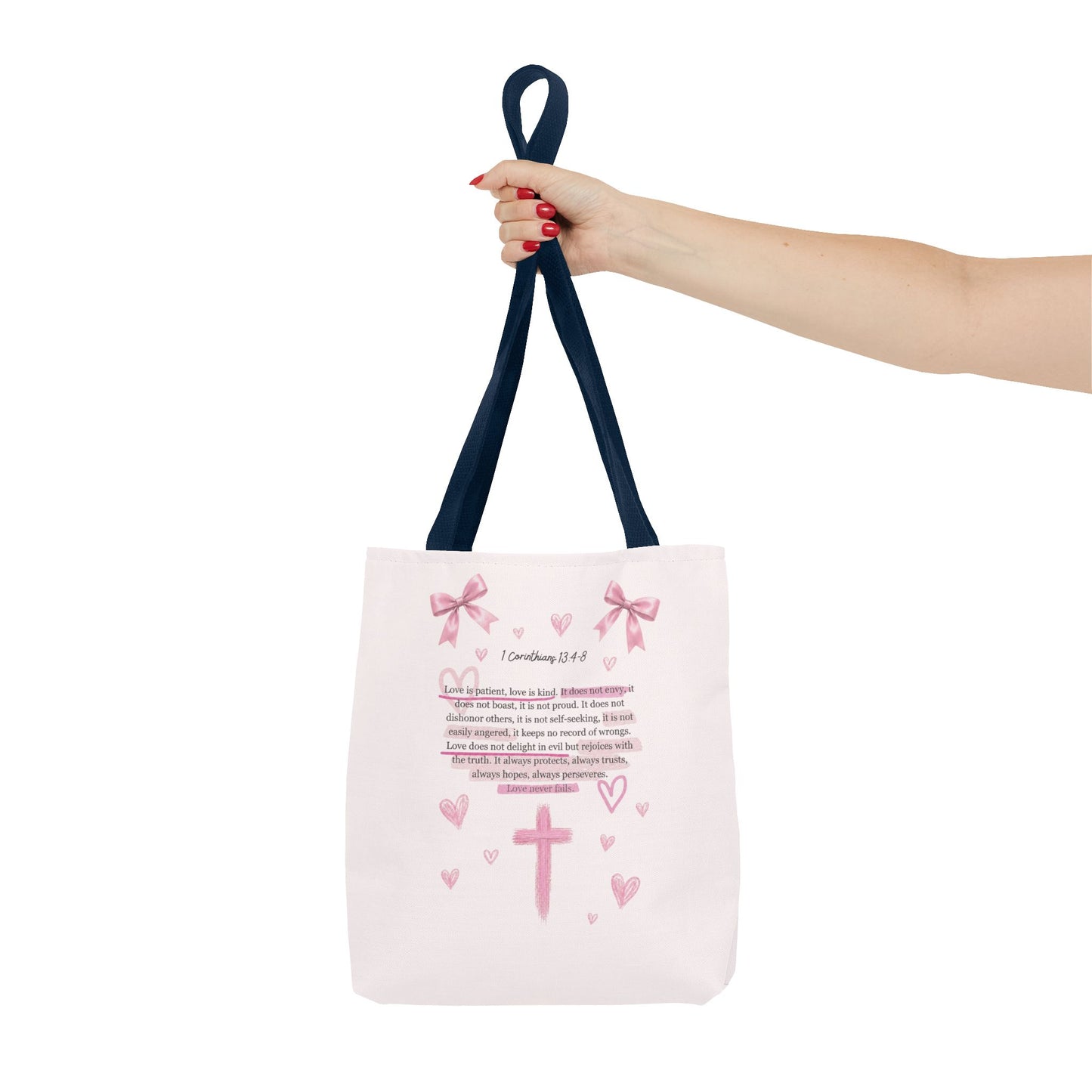 Pink Faith Tote Bag — Inspirational Cross & Rainbow AOP Tote