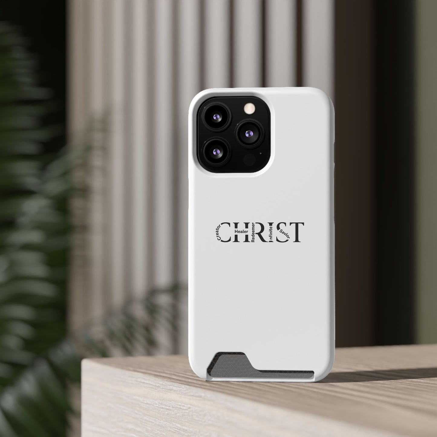 Christian Phone Card Case — Minimal 'CHRIST' Text Wallet Phone Case