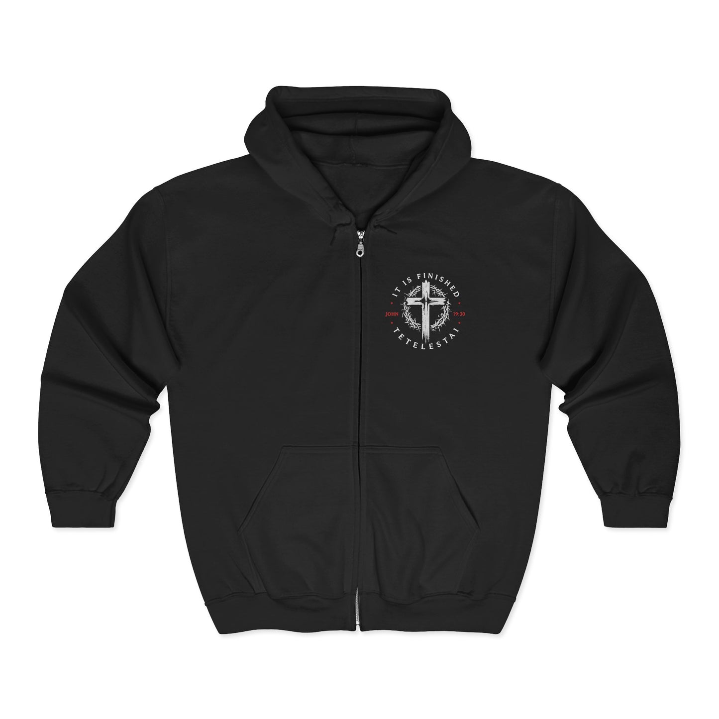 It Is Finished Cross Zip Hoodie — Christian Faith Full-Zip Sweatshirt