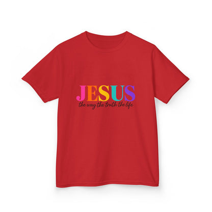 Kids Tee — "JESUS The Way The Truth The Life" Rainbow Christian T-Shirt
