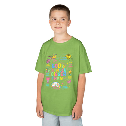 UNISEX Kids Tee — "God Is So Much Bigger Than" Colorful Faith Graphic