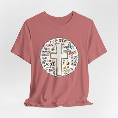 Christian Cross Faith T-Shirt — He Is Risen Inspirational Graphic Tee