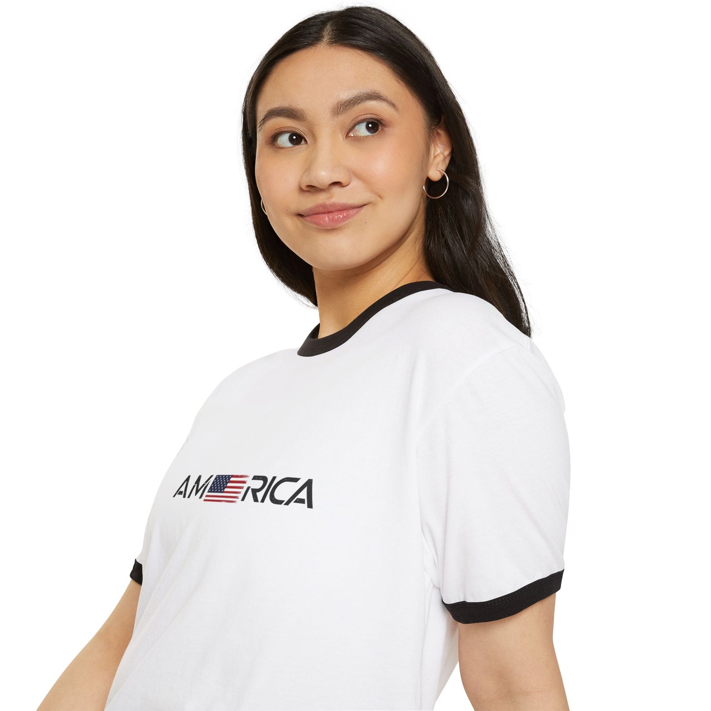 America Ringer T-Shirt — Vintage Flag "One Nation Under God" Patriotic Tee