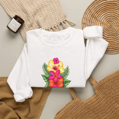 Floral Jesus Crewneck Sweatshirt — Tropical Hibiscus Faith Design