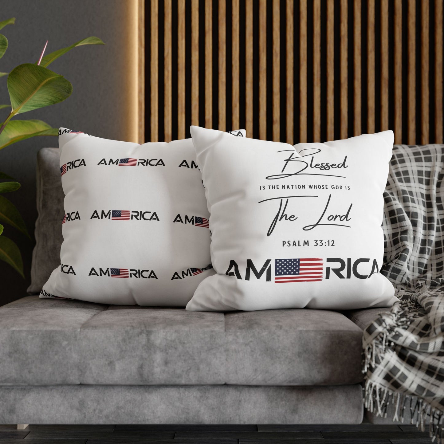 Blessed Is The Nation Pillow — America Psalm 33:12 Patriotic Decorative Pillowcase