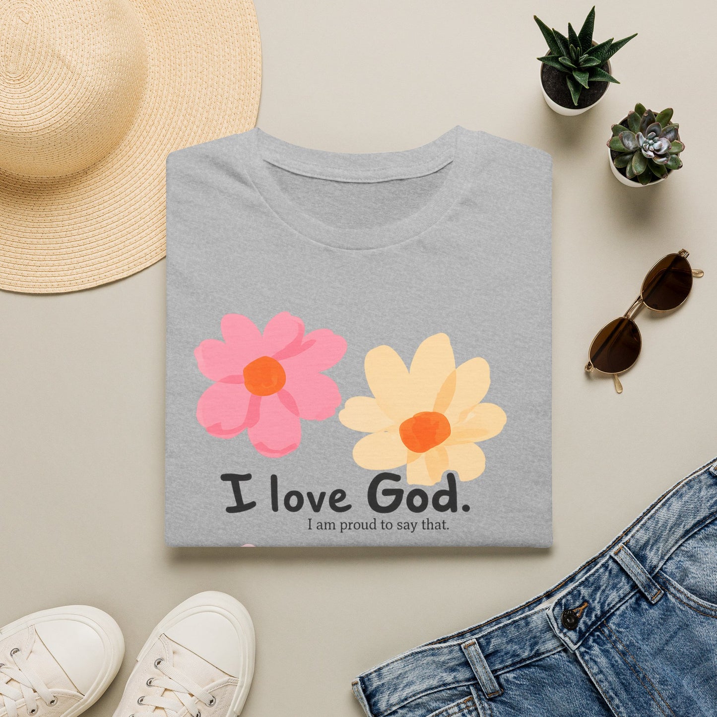 Christian Floral T‑Shirt — "I Love God" Cute Flower Faith Tee