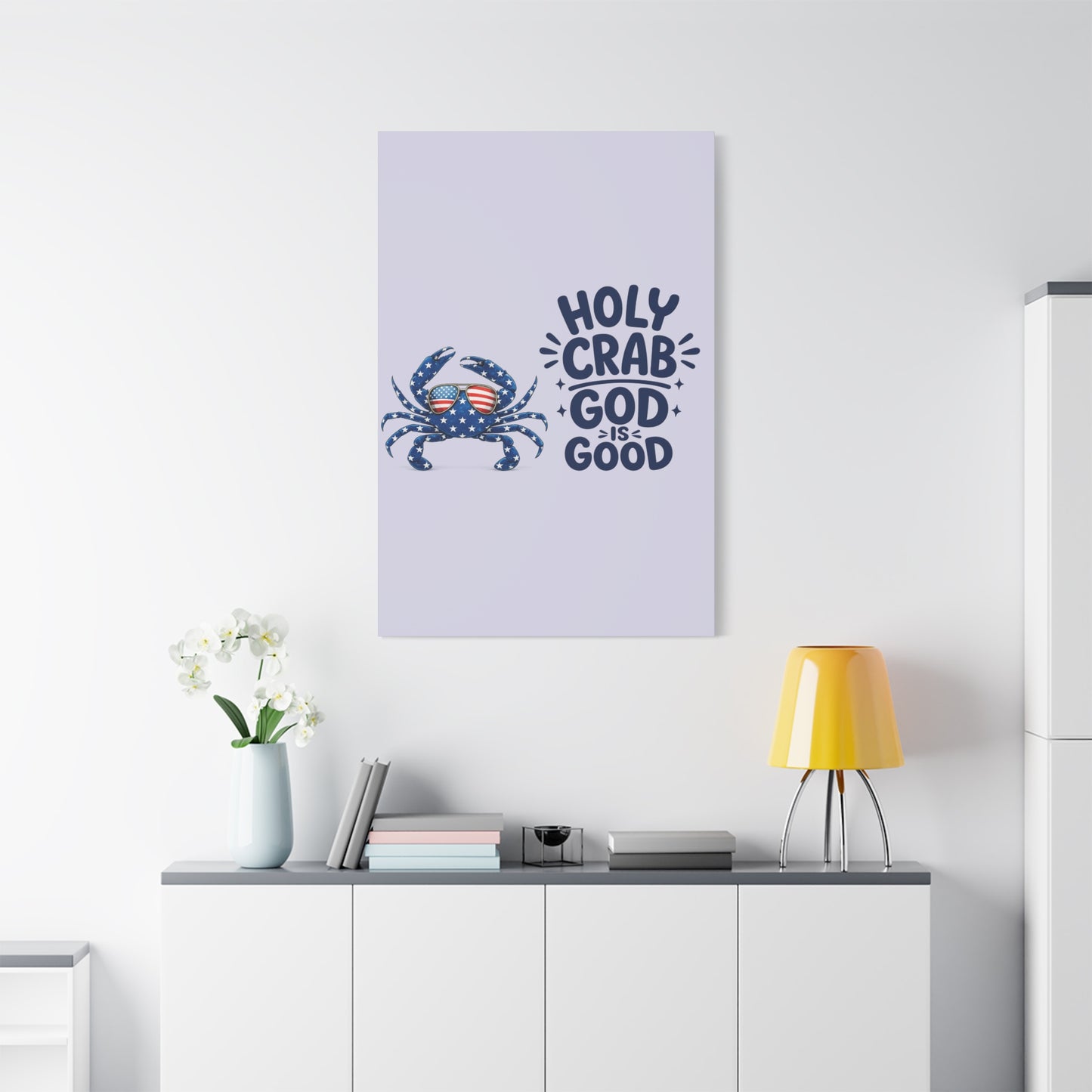 Patriotic Crab Canvas — "Holy Crab God Is Good" Wall Art
