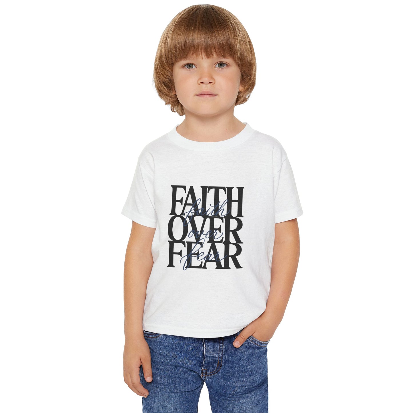 Toddler T‑Shirt — "Faith Over Fear" Scripture Graphic, Christian Kids Tee