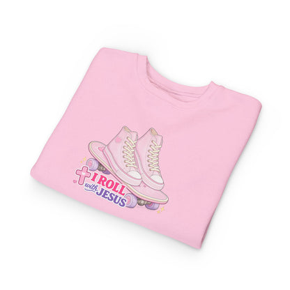 Toddler Sweatshirt — "I Roll With Jesus" Christian Toddler Tee