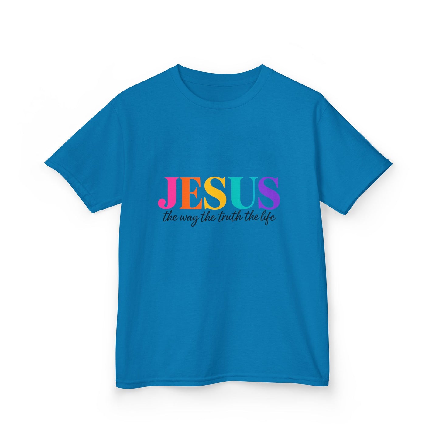 Kids Tee — "JESUS The Way The Truth The Life" Rainbow Christian T-Shirt