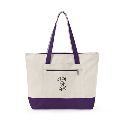 Canvas Tote Bag — "Child of God" & Watercolor Flag Zippered Tote