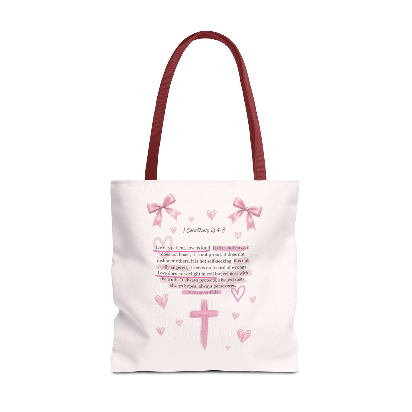 Pink Faith Tote Bag — Inspirational Cross & Rainbow AOP Tote