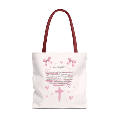Pink Faith Tote Bag — Inspirational Cross & Rainbow AOP Tote