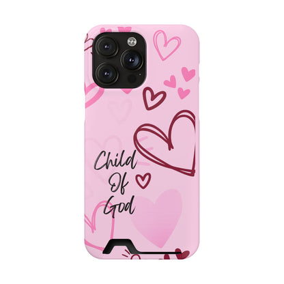 Pink "Child of God" Phone Card Case — Heart Pattern Religious Phone Case with Card Holder