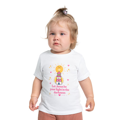Baby T-Shirt - "Let Jesus Be Your Light in the Darkness" Cute Lighthouse Christian Tee for Infants