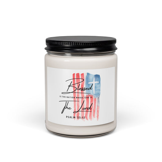Patriotic 'Blessed Is The Nation' Soy Candle — 9oz Inspirational Jar