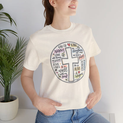Christian Cross Faith T-Shirt — He Is Risen Inspirational Graphic Tee