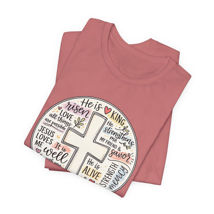 Christian Cross Faith T-Shirt — He Is Risen Inspirational Graphic Tee
