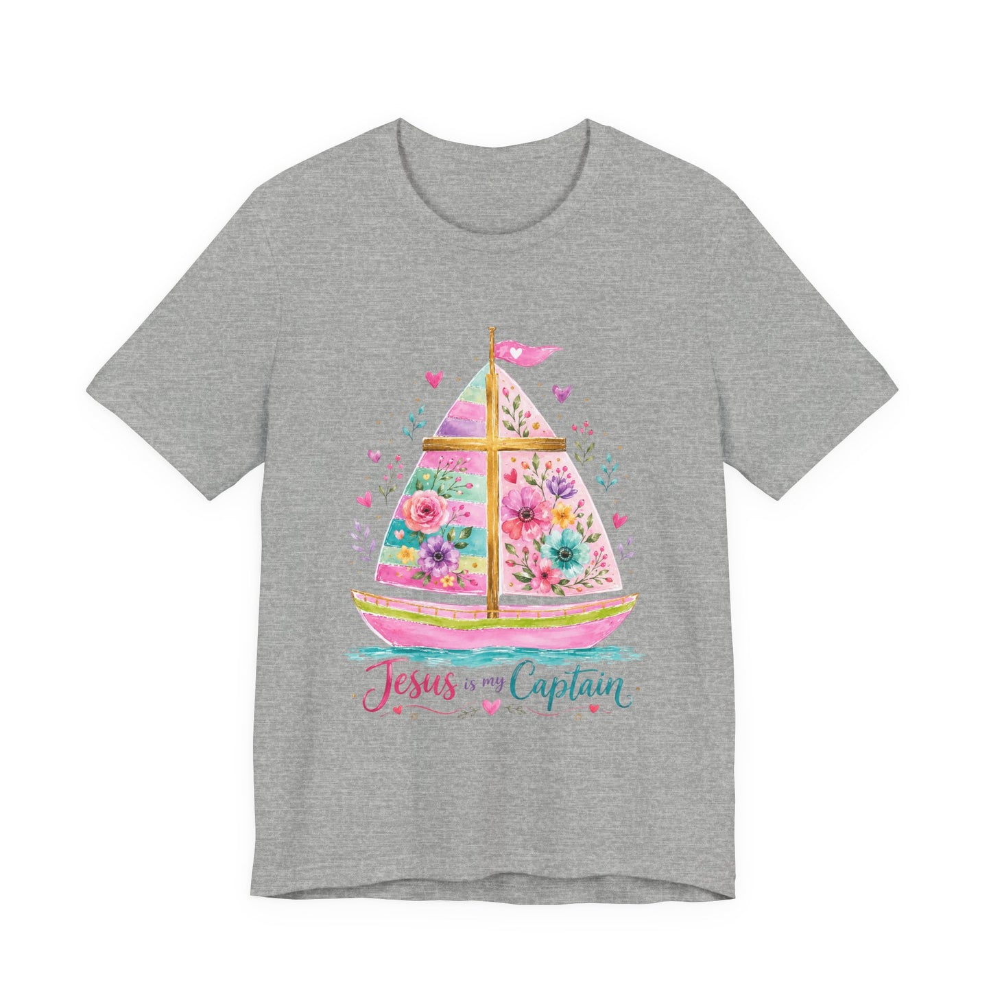Jesus Is My Captain Floral Sailboat T-Shirt