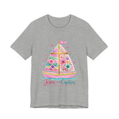 Jesus Is My Captain Floral Sailboat T-Shirt