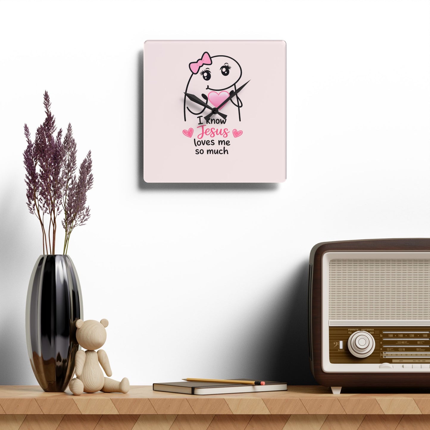 Acrylic Wall Clock — "I Know Jesus Loves Me So Much" Pink Faith Wall Clock
