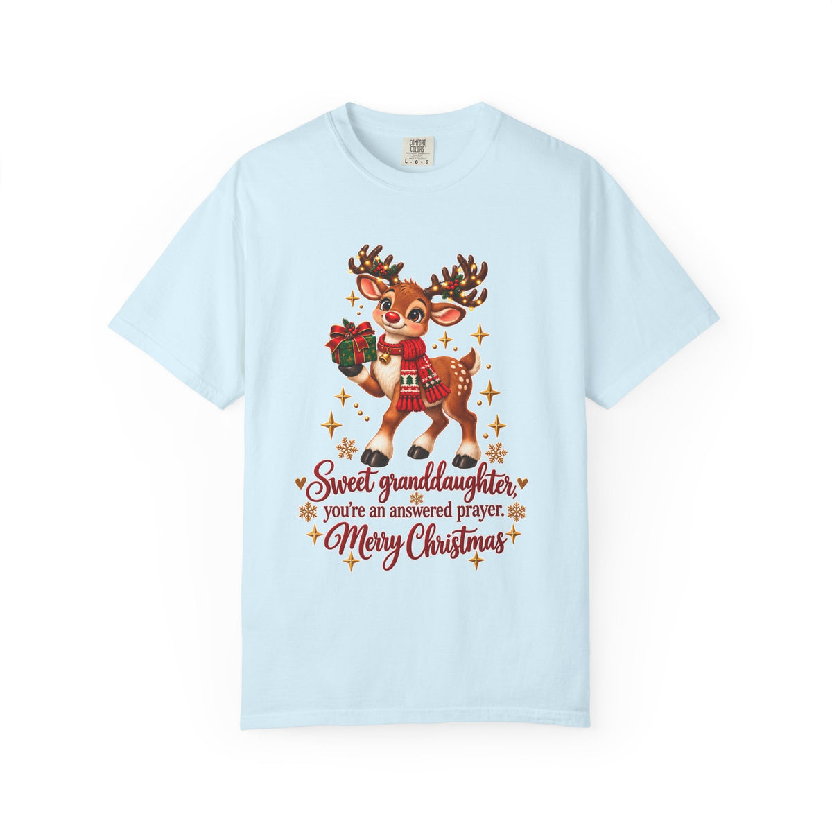 Christmas Reindeer T-Shirt — "Sweet Granddaughter You're an Answered Prayer" Holiday Tee