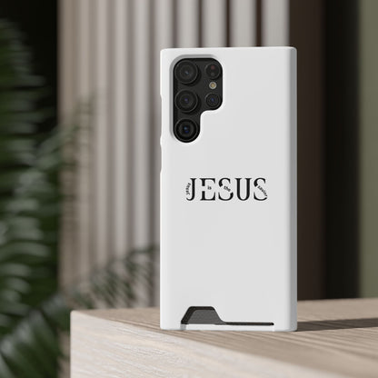Christian Phone Card Case — Minimal ‘Jesus’ Text Wallet Case